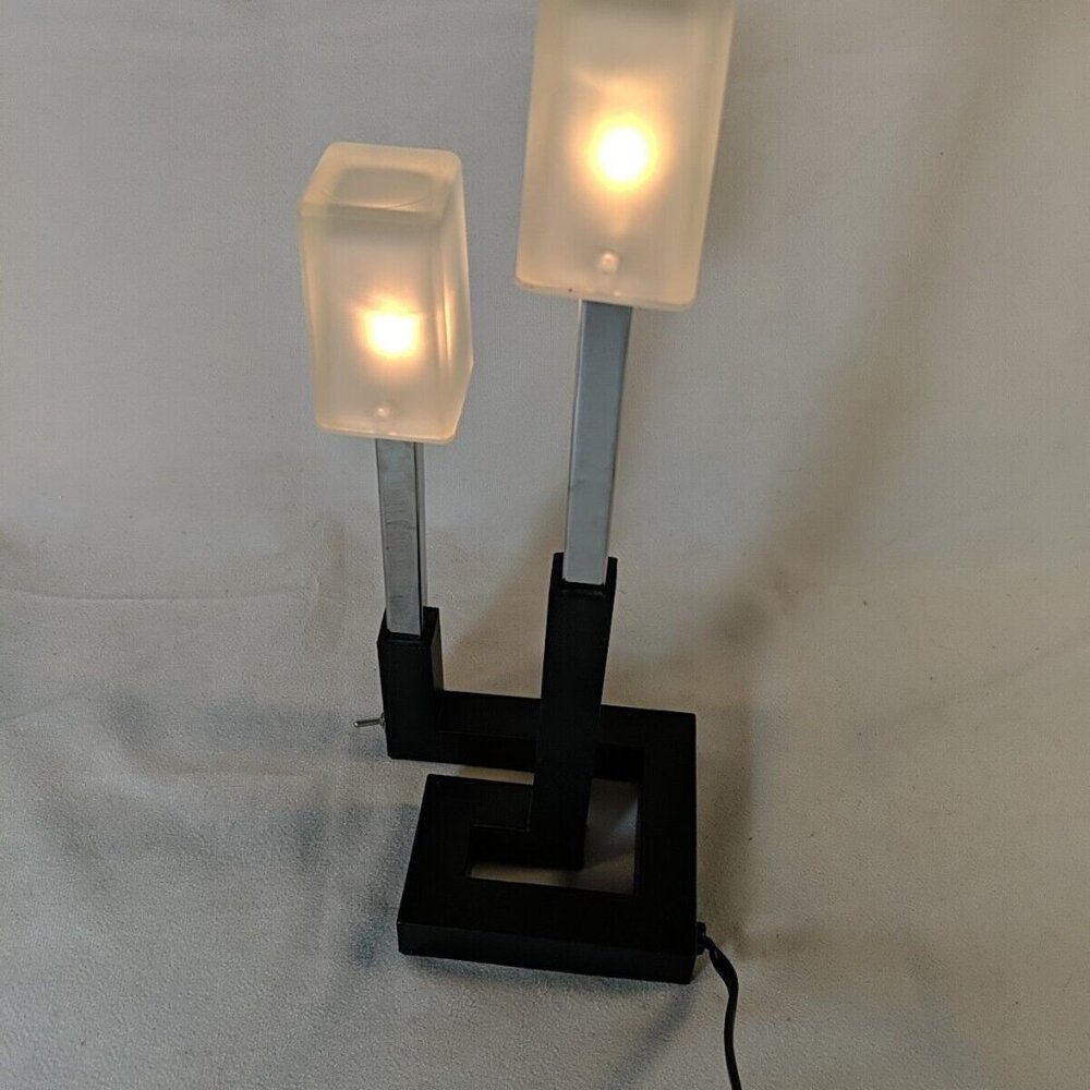 IKEA Korsby Table Lamp 2 Light Black Postmodern Industrial Accent Rectangles HTF - Picture 7 of 14